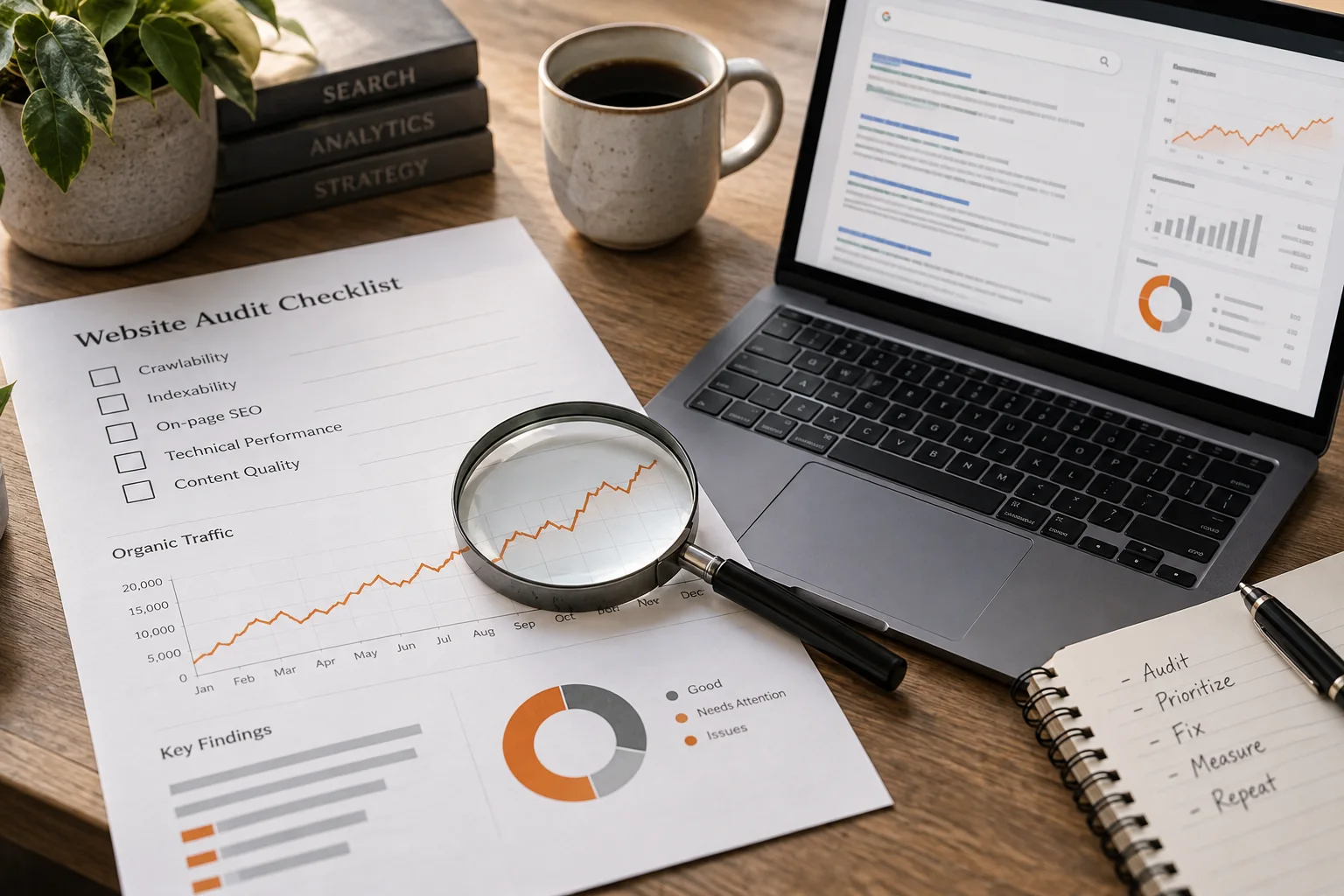 Büyüteç, web sitesi kontrol listesi ve organik trafik analizi